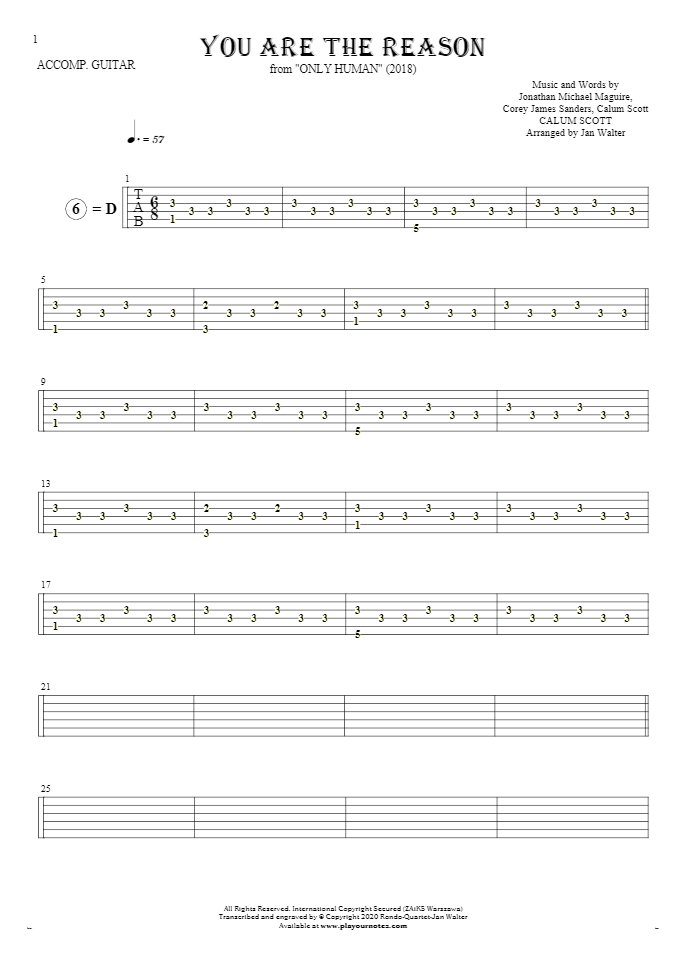 You Are The Reason - Tablature for guitar - accompaniment