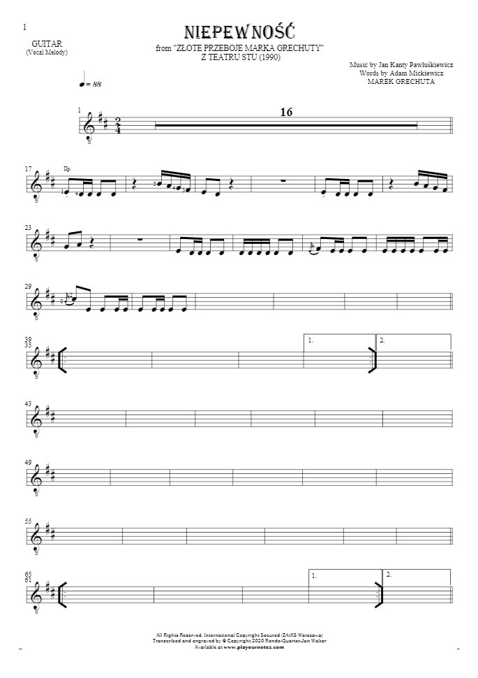 Uncertainty - Notes for guitar - melody line