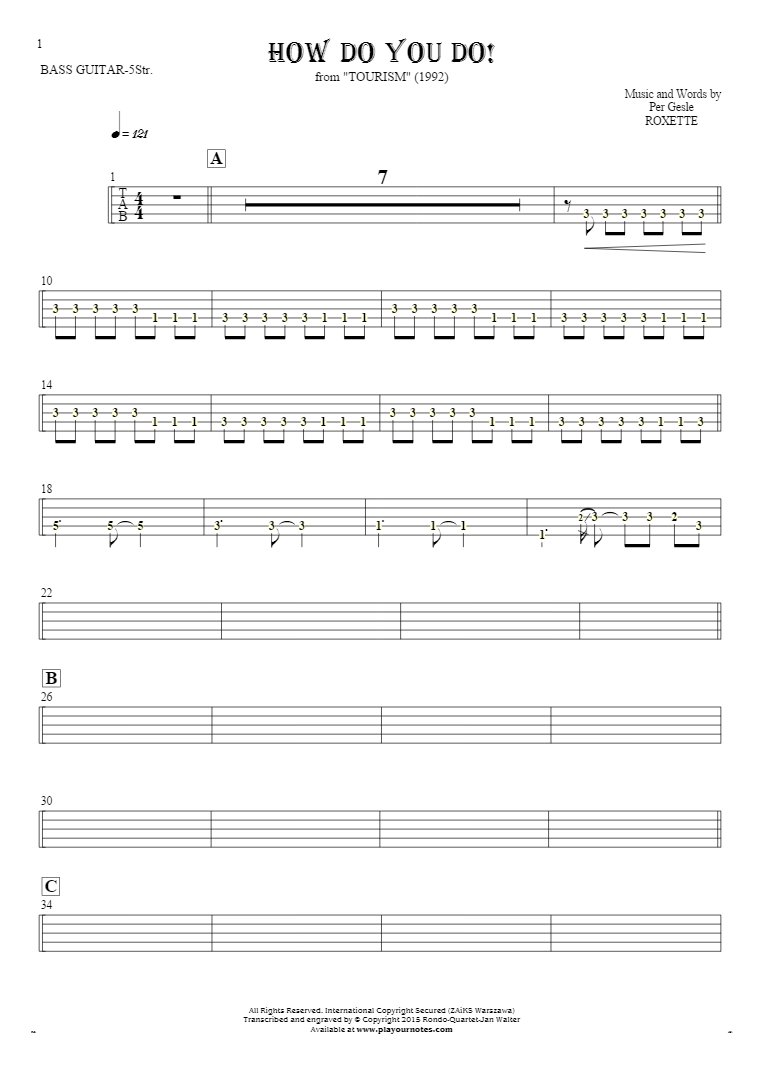 How Do You Do! - Tablature (rhythm values) for bass guitar (5-str.)