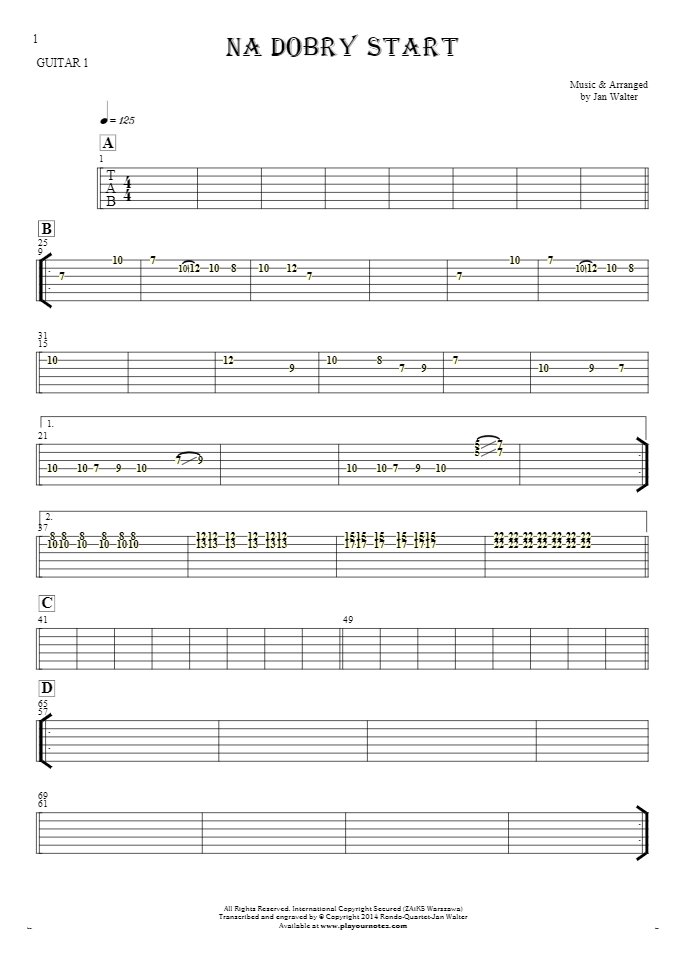 For a good start - Tablature for guitar - guitar 1 part