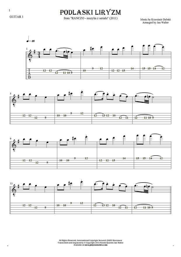 Podlaski liryzm (Ranczo) - Notes and tablature for guitar - guitar 1 part