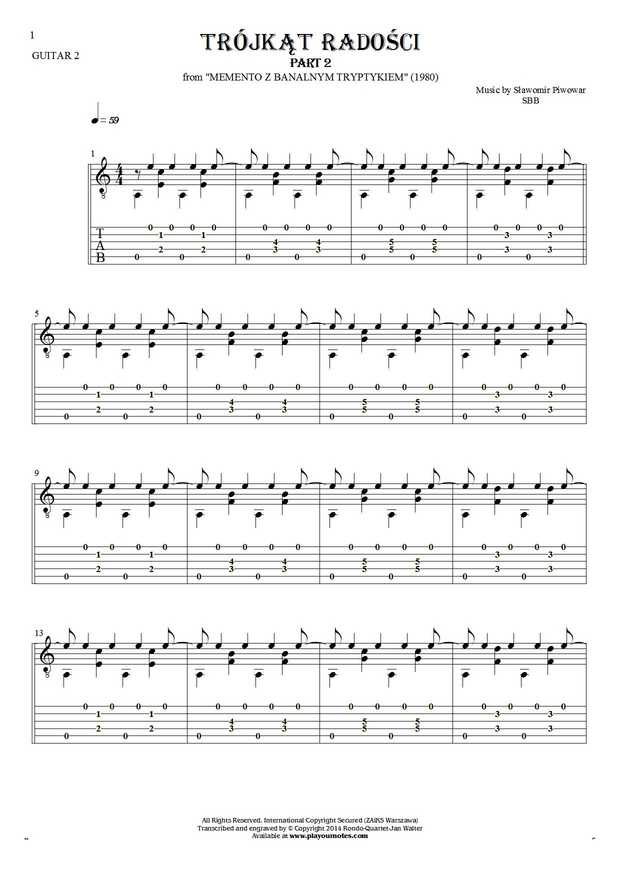Trójkąt radości - Notes and tablature for guitar - guitar 2 part