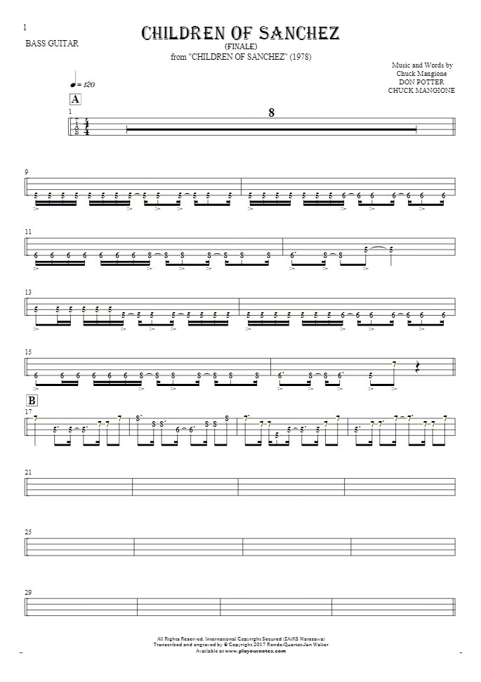 Children Of Sanchez - Finale - Tablature (rhythm. values) for bass ...