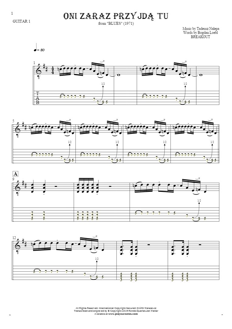 They'll be here any minute - Notes and tablature for guitar - guitar 1 part