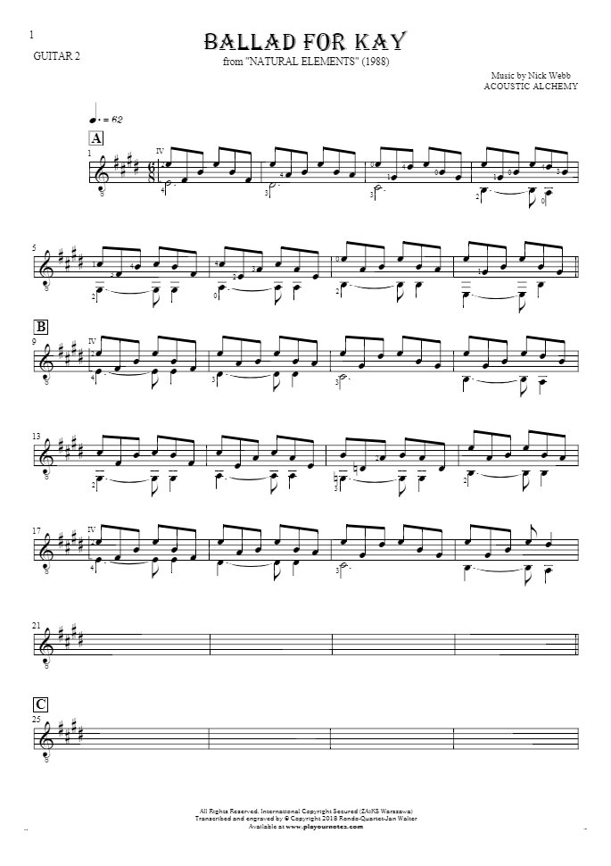 Ballad For Kay - Notes for guitar - guitar 2 part