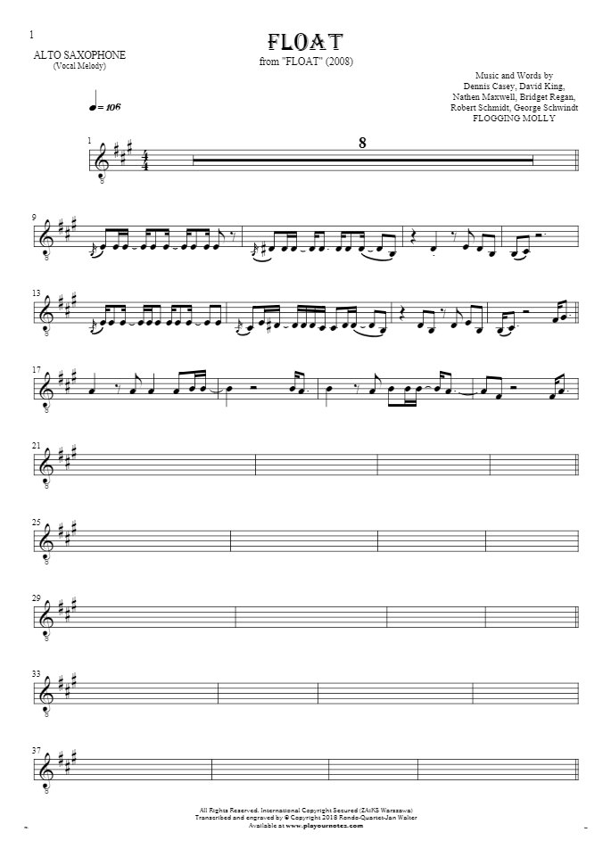 Float - Noten für Alt Saxophon - Melodielinie
