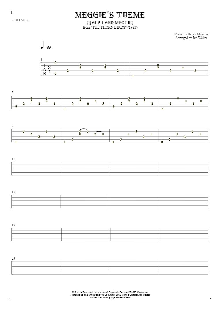 Meggie's Theme (Ralph and Meggie) - Tablature for guitar - guitar 2 part