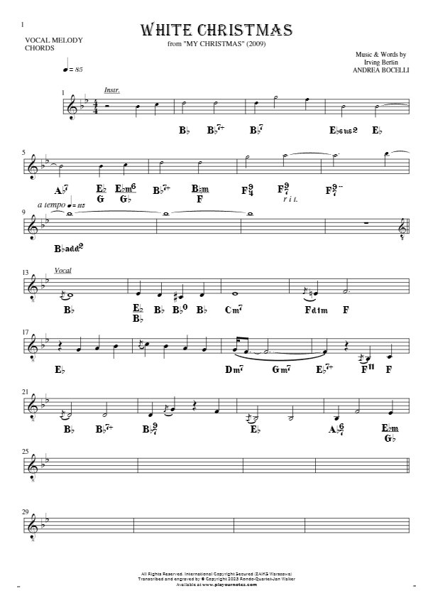 White Christmas - Notes and chords for solo voice with accompaniment