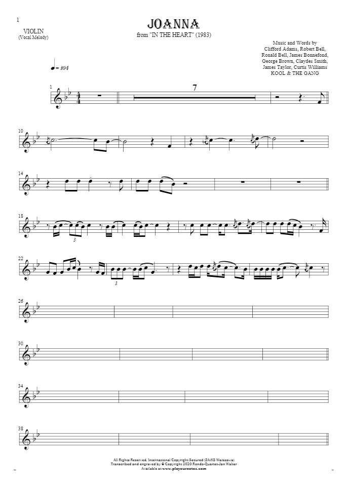 Joanna - Noten für Geige - Melodielinie