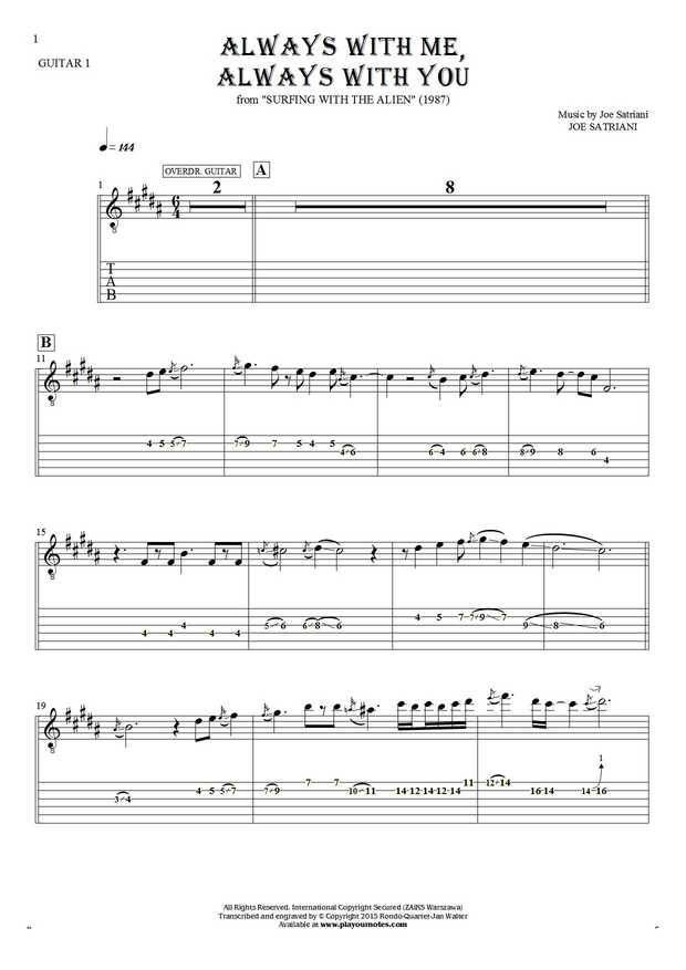 Always With Me, Always With You - Notes and tablature for guitar - guitar 1 part