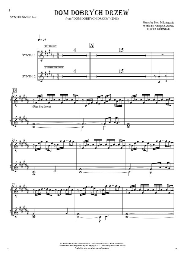 Dom dobrych drzew - Noten für Synthesizer - El. Piano, Synth Star Theme, Synth Strings
