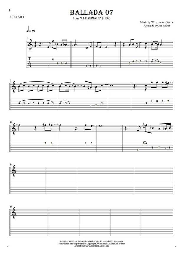 Ballada 07 - Notes and tablature for guitar - guitar 1 part