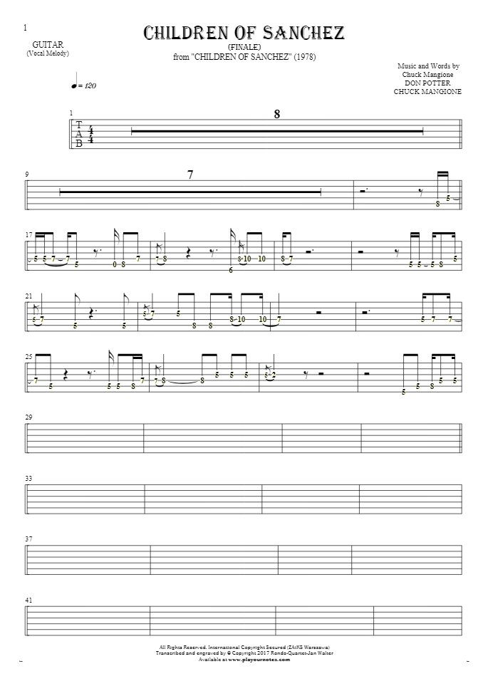Children Of Sanchez - Finale - Tabulatura (wartości rytm.) na gitarę - linia melodyczna