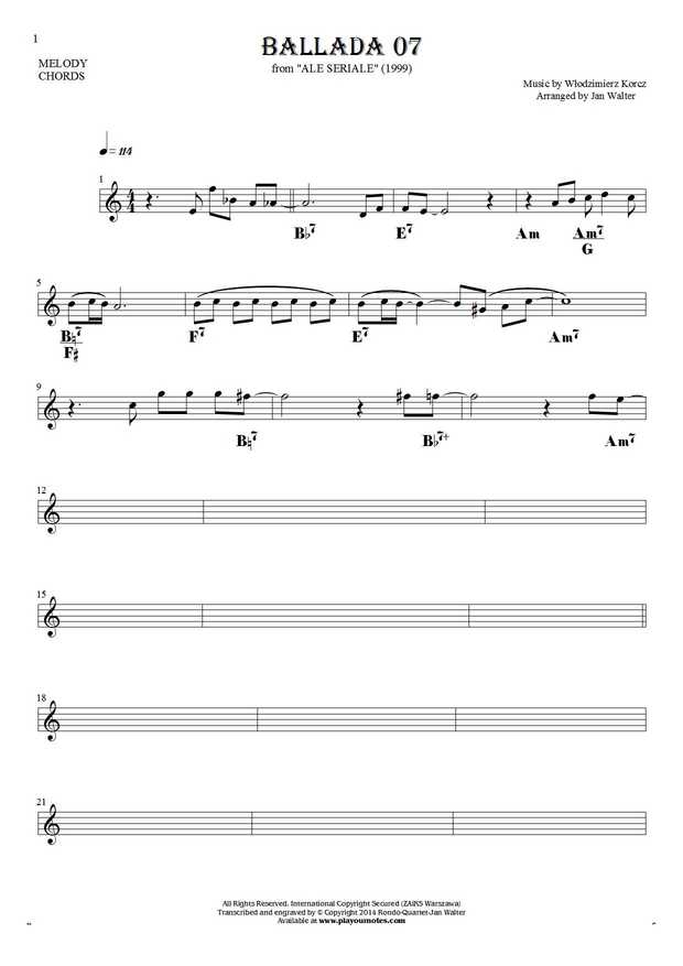 Ballada 07 - Notes and chords for solo voice with accompaniment