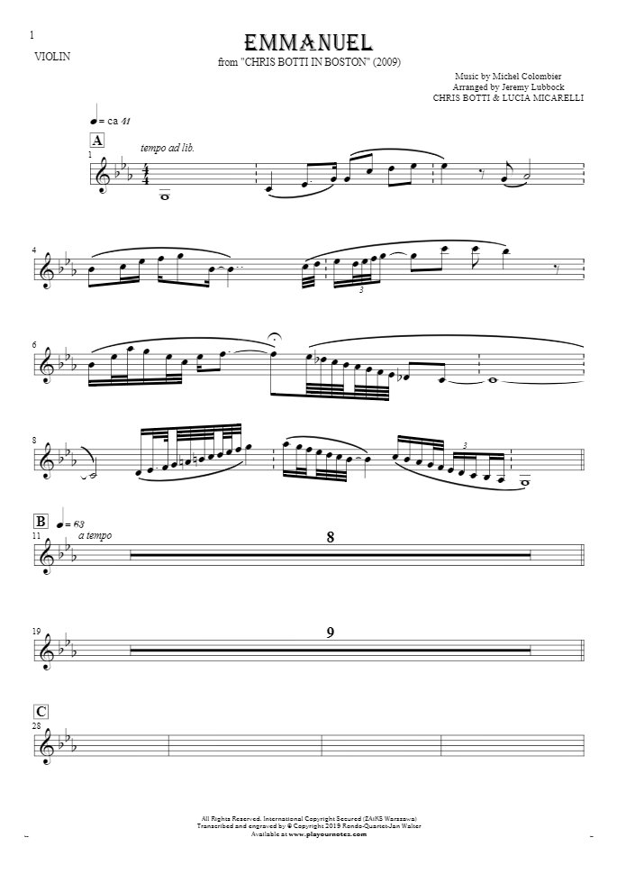 Emmanuel - Notes for violin