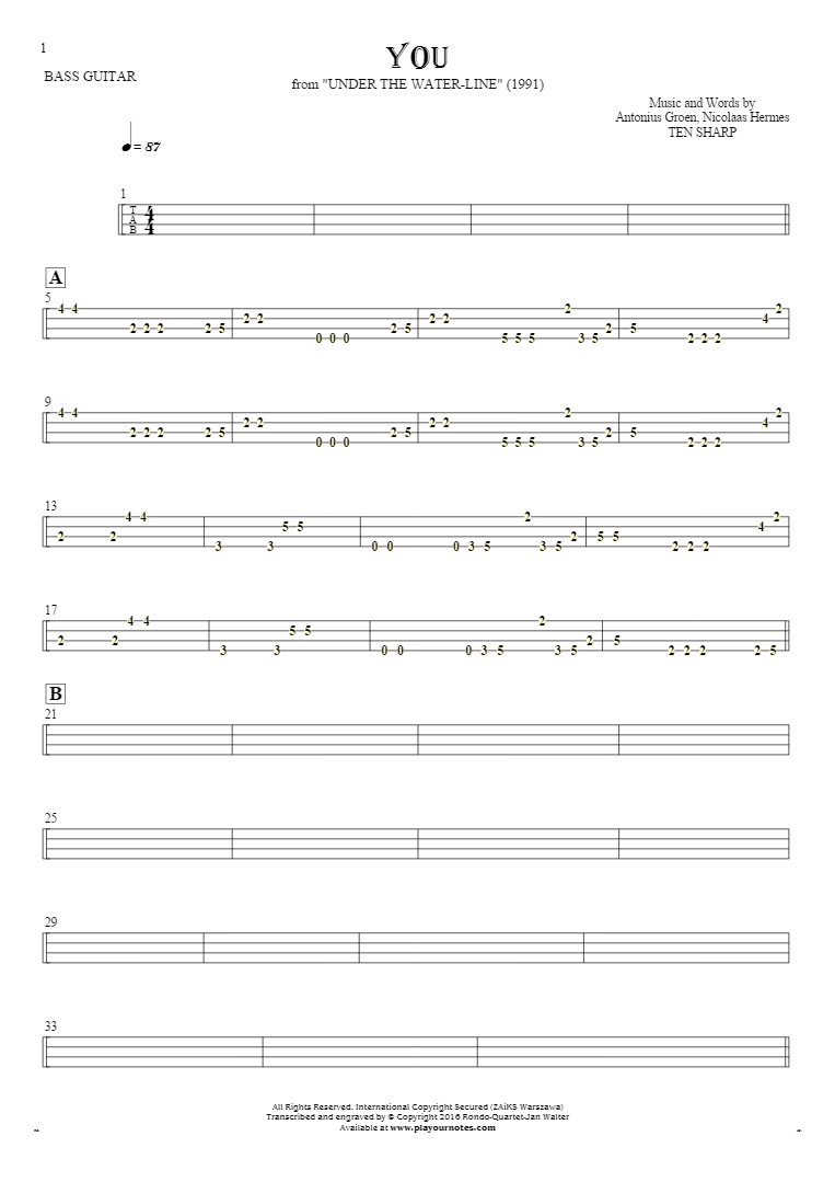 You - Tablature for bass guitar