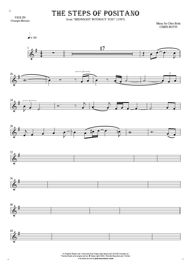 The Steps of Positano - Noten für Geige - Trompete