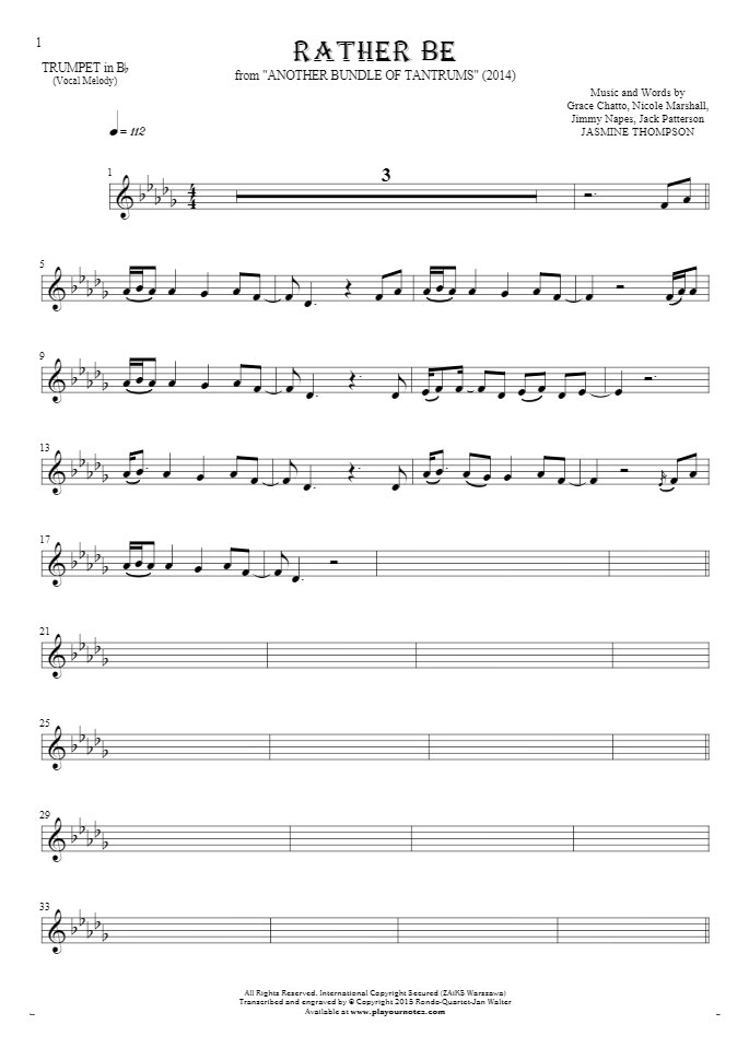 Rather Be - Noten für Trompete - Melodielinie
