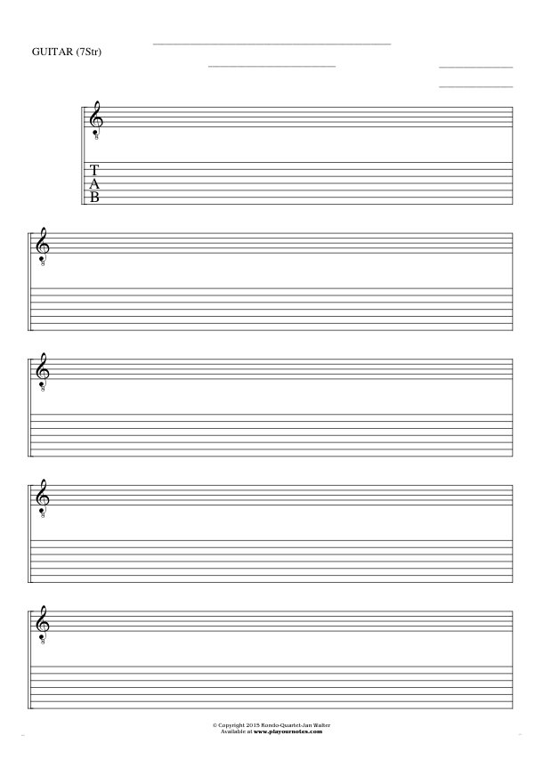 Free Blank Sheet Music - Notes and tablature for guitar (7-str.)