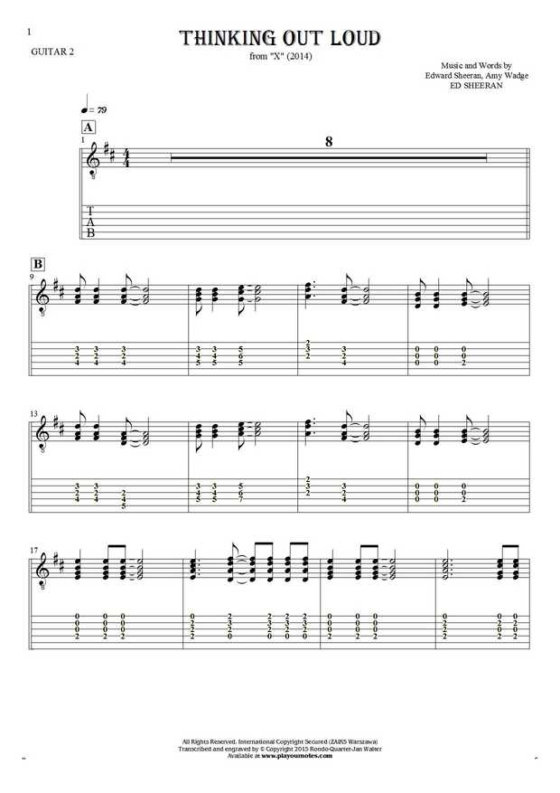 Thinking Out Loud - Notes and tablature for guitar - guitar 2 part