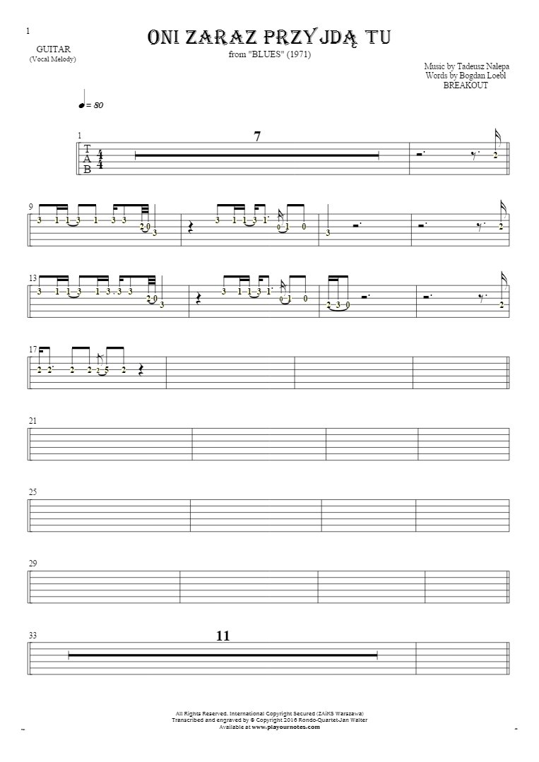 They'll be here any minute - Tablature (rhythm values) for guitar - melody line
