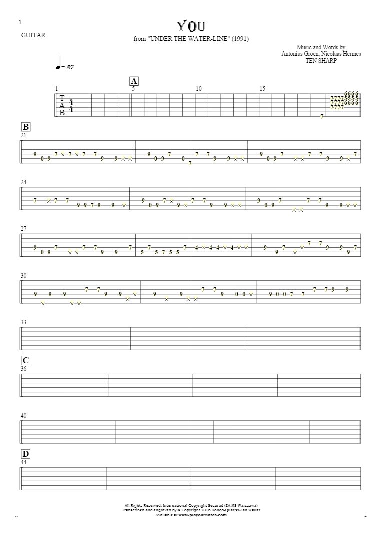 You - Tablature for guitar