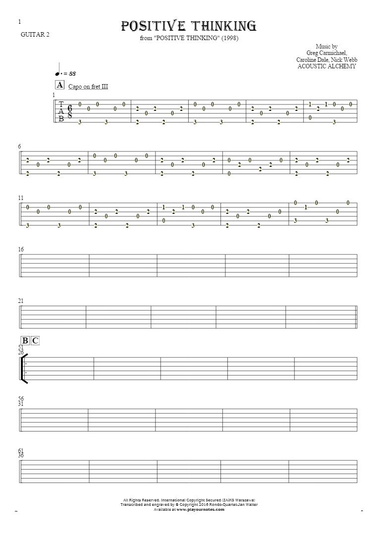 Positive Thinking - Tablature for guitar - guitar 2 part
