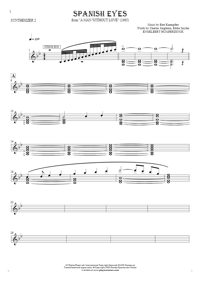 Spanish Eyes - Noten für Synthesizer - String Ensemble