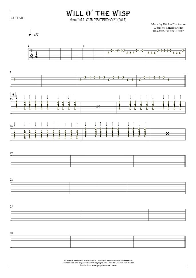 Will O' The Wisp - Tablature for guitar - guitar 1 part