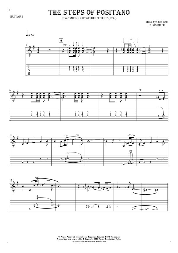 The Steps of Positano - Nuty i tabulatura na gitarę - partia gitary 1