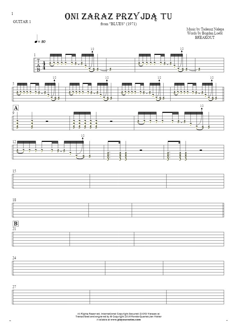 They'll be here any minute - Tablature (rhythm values) for guitar - guitar 1 part