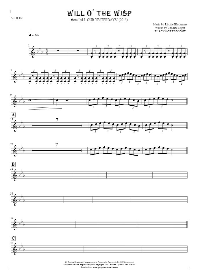 Will O The Wisp - Notes for violin | PlayYourNotes