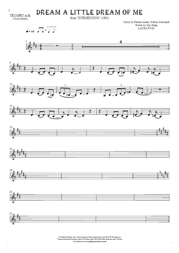 Dream a Little Dream of Me - Notes for trumpet - melody line
