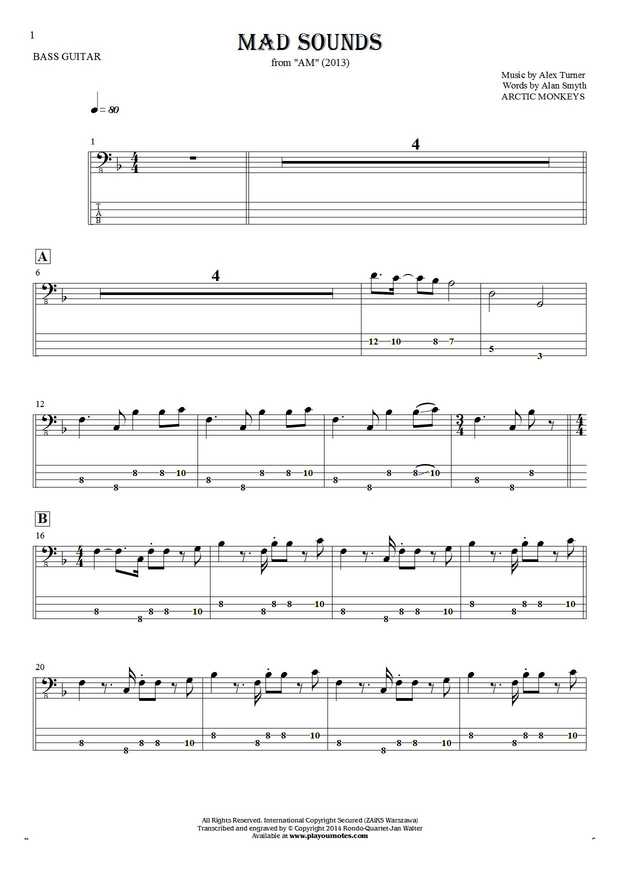 Mad Sounds - Notes and tablature for bass guitar