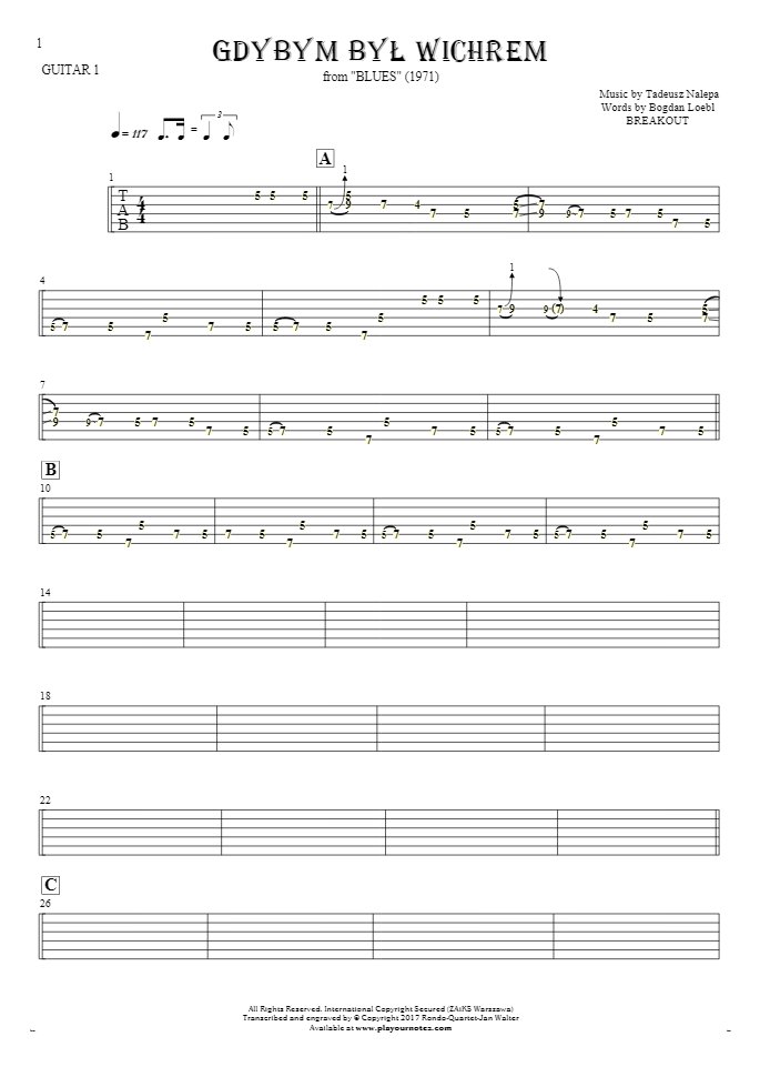 If I Were the Wind - Tablature for guitar - guitar 1 part