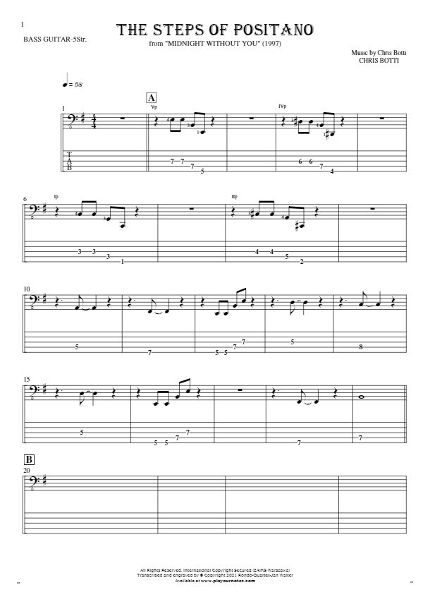 The Steps of Positano - Nuty i tabulatura na gitarę basową (5-str.)
