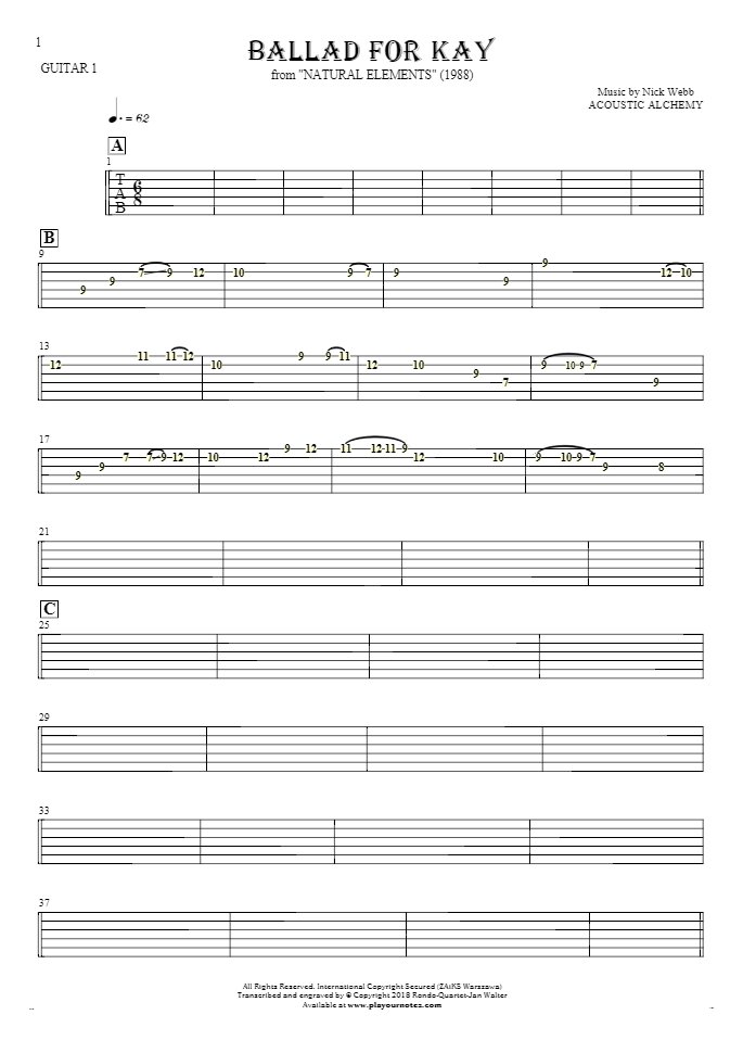 Ballad For Kay - Tablature for guitar - guitar 1 part