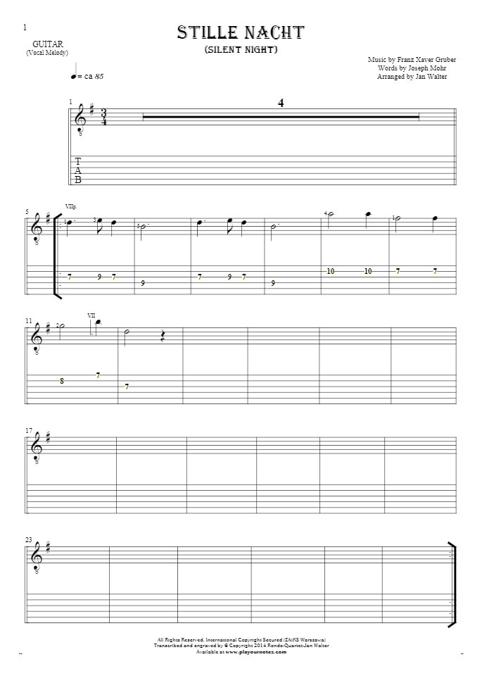 Stille Nacht - Noten und Tabulatur für Gitarre - Melodielinie