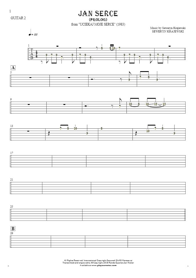 Jan Serce - Prolog - Tabulatur (Rhythm. Werte) für Gitarre - Gitarrestimme 2