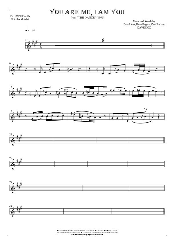You Are Me, I Am You - Notes for trumpet - saxophone part