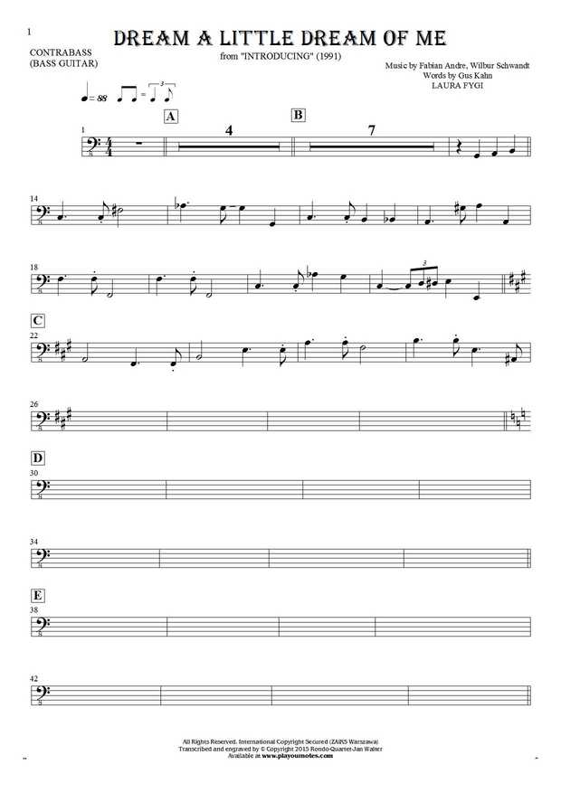 Dream a Little Dream of Me - Notes for contrabass or bass guitar