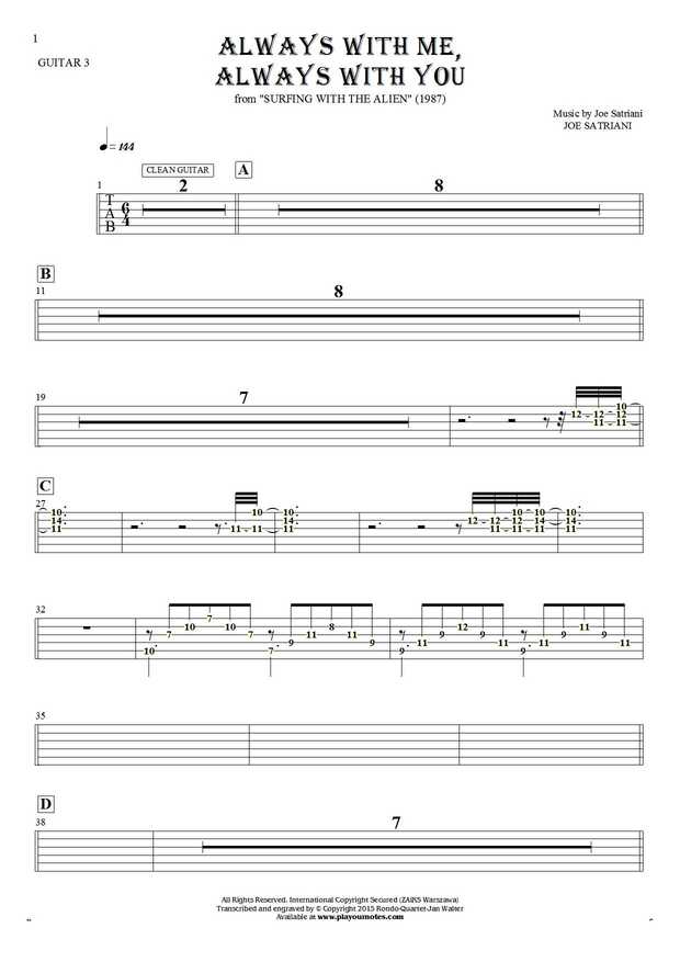 Always With Me, Always With You - Tablature (rhythm values) for guitar - guitar 3 part