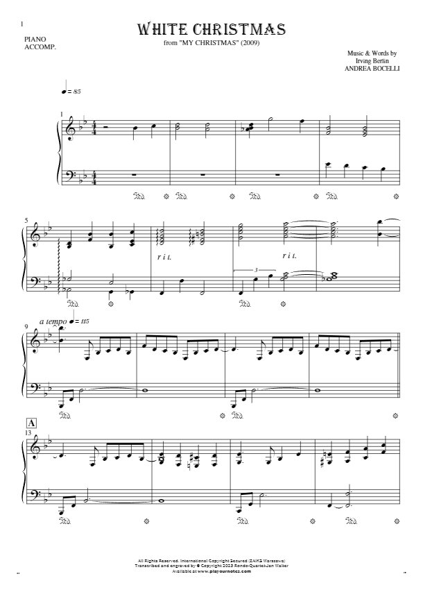 White Christmas - Notes for piano - accompaniment