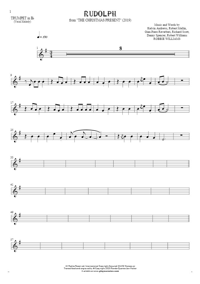 Rudolph - Noten für Trompete - Melodielinie