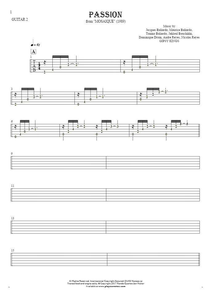 Passion - Tabulatur (Rhythm. Werte) für Gitarre - Gitarrestimme 2