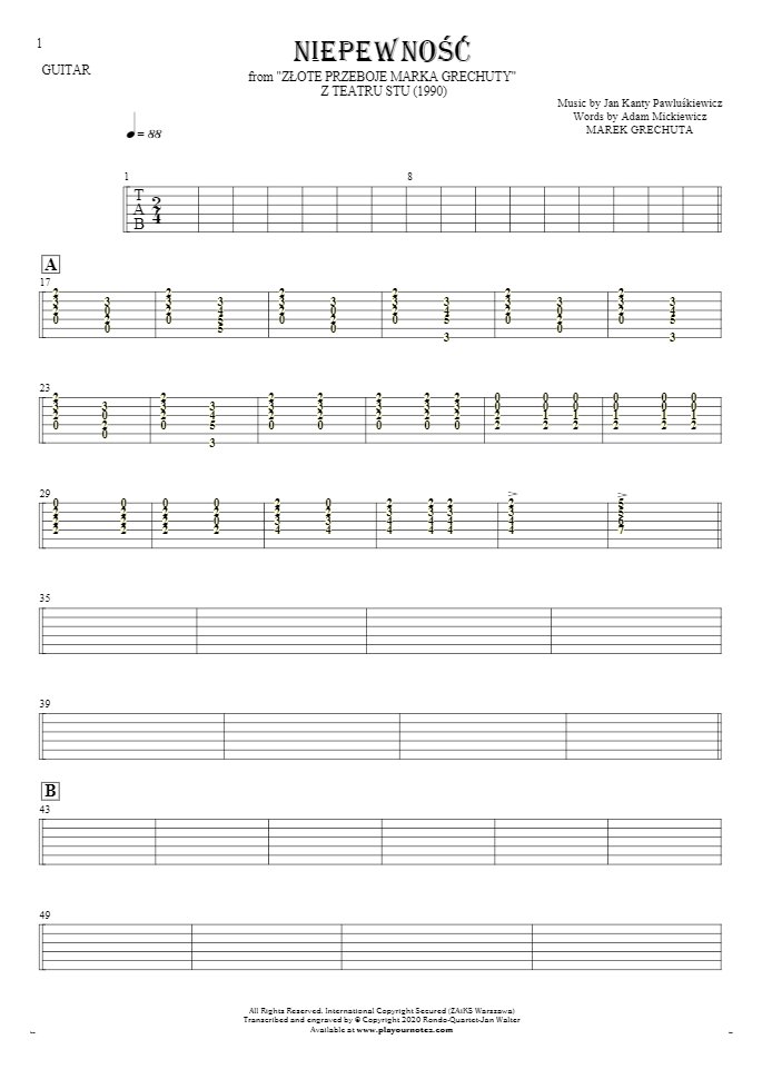Uncertainty - Tablature for guitar