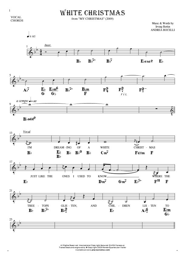 White Christmas - Noten, Liedtekst und Akkorde für Gesang mit Begleitung