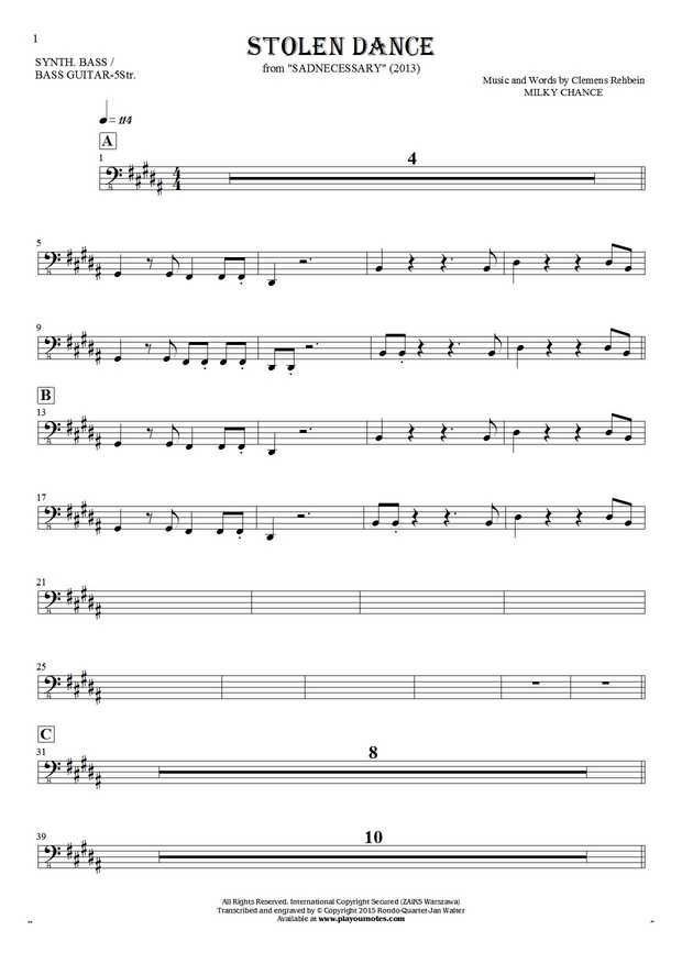 Stolen Dance - Noten für Synthetische Bass oder Bassgitarre (5-Str.)