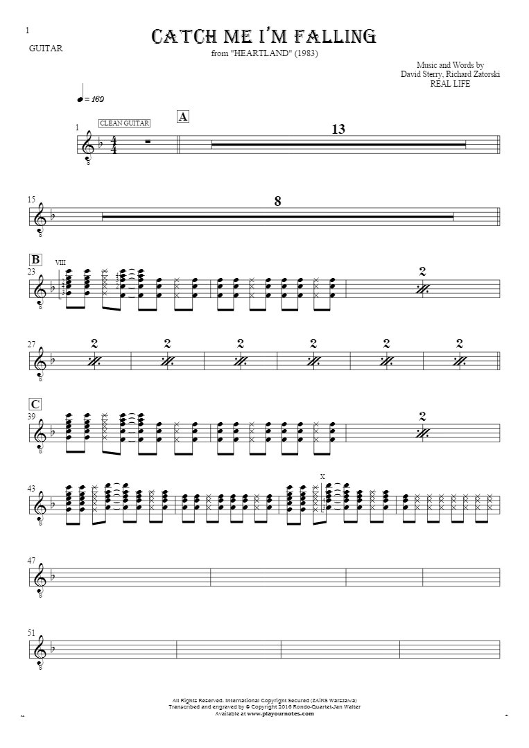 Catch Me I’m Falling - Notes for guitar