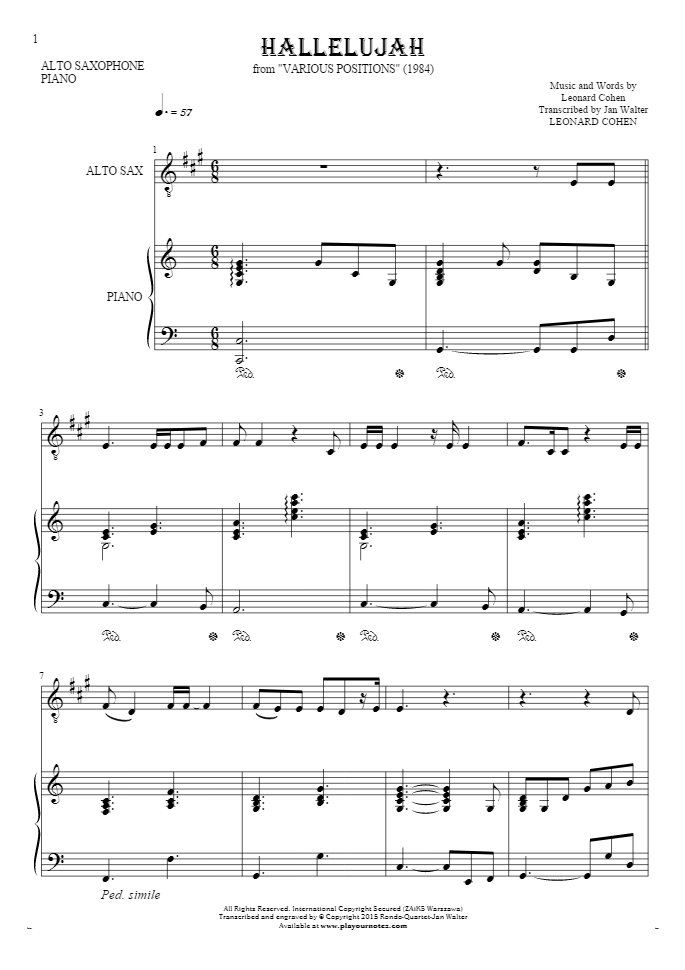 Hallelujah - Noten für Solo Stimme mit Begleitung